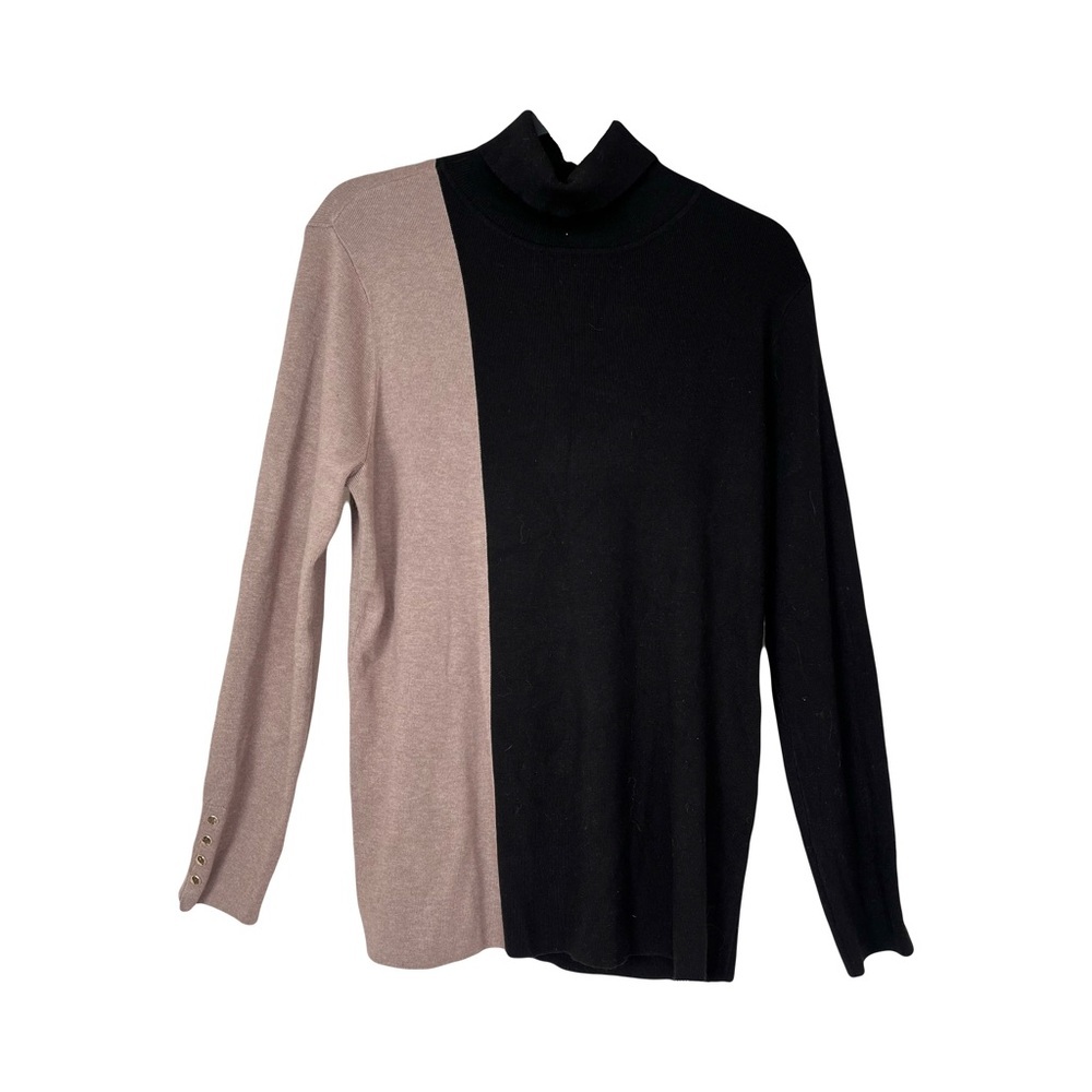 Chico’s | Black Tan Colorblock Fine Gauge Knit Turtleneck Sweater, XL